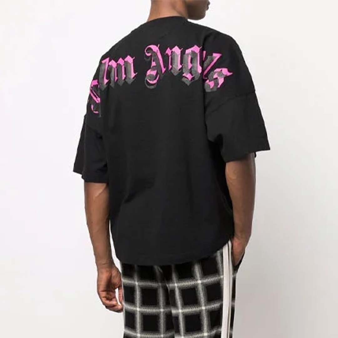 Palm Angels Doubled Logo Fuchsia Tee Black Pink