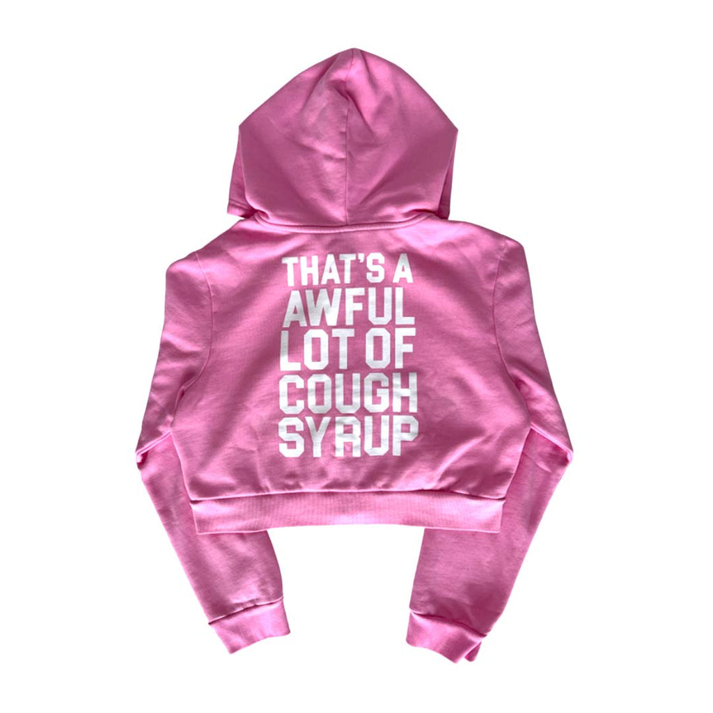 Awful Lot of Cough Syrup Cropped Zip Up Hoodie Pink