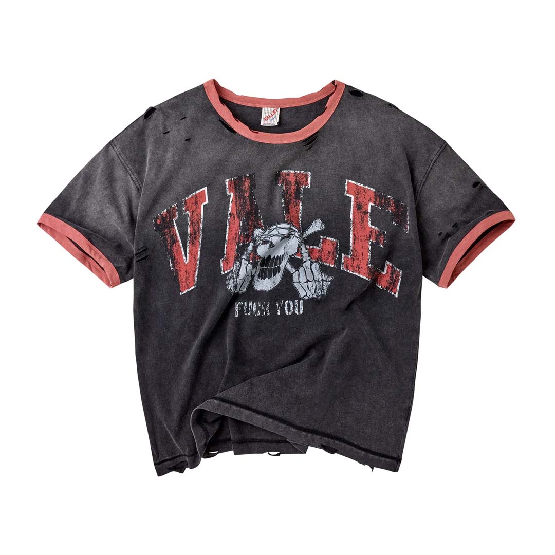 Vale Forever Big Brother Ringer Tee Faded Grey Red