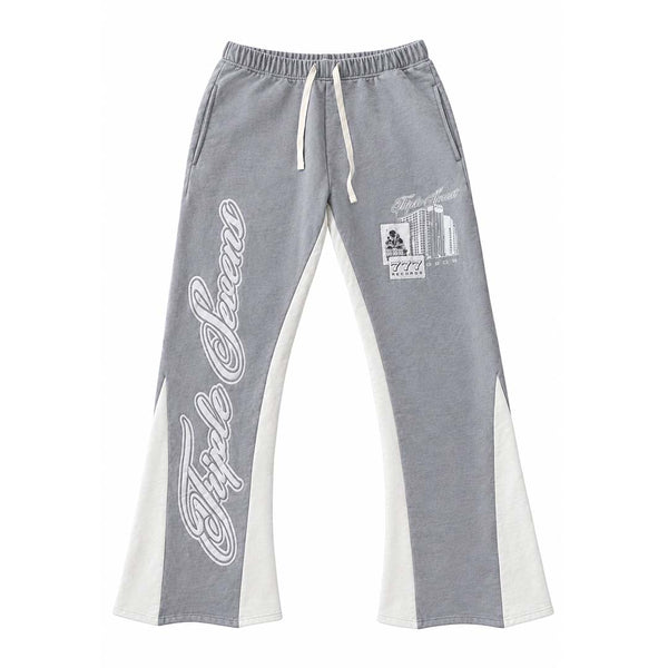 Triple Sevens Records Flare Sweatpants Grey Cream