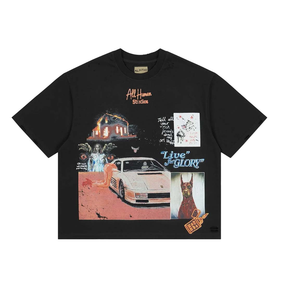 All Human White Ferrari V2 Black Tee