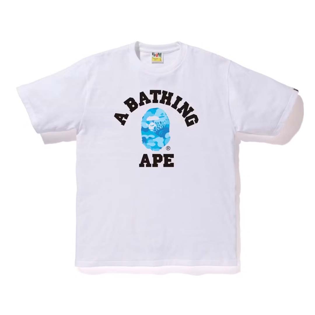 Bape Fire Camo College Tee White Blue