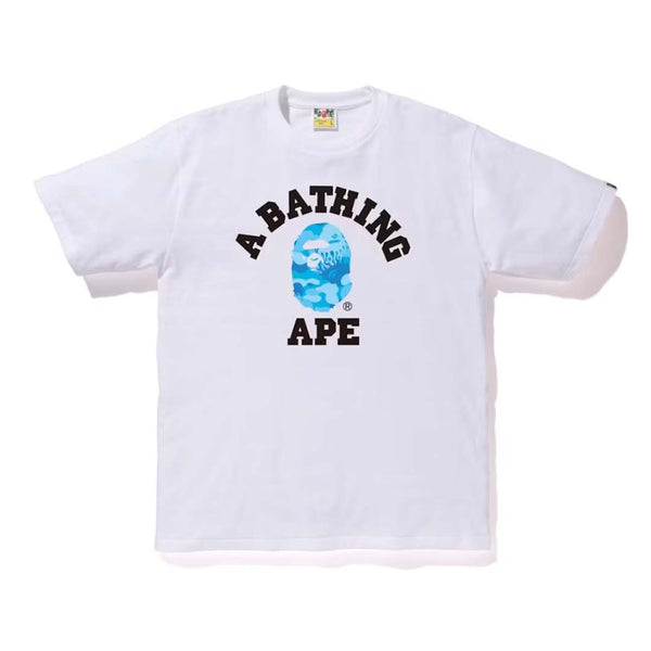 Bape Fire Camo College Tee White Blue