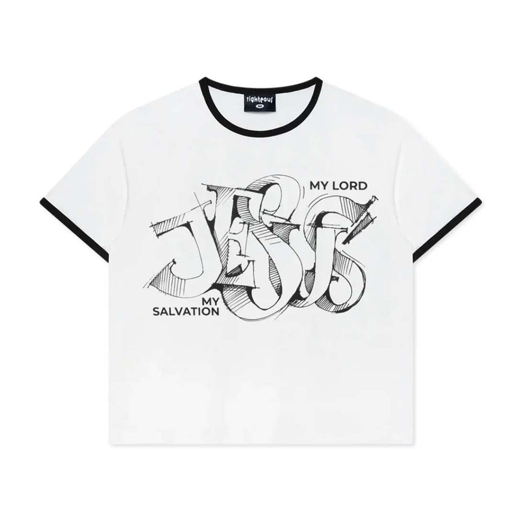 Righteous My Salvation Ringer Tee White Black