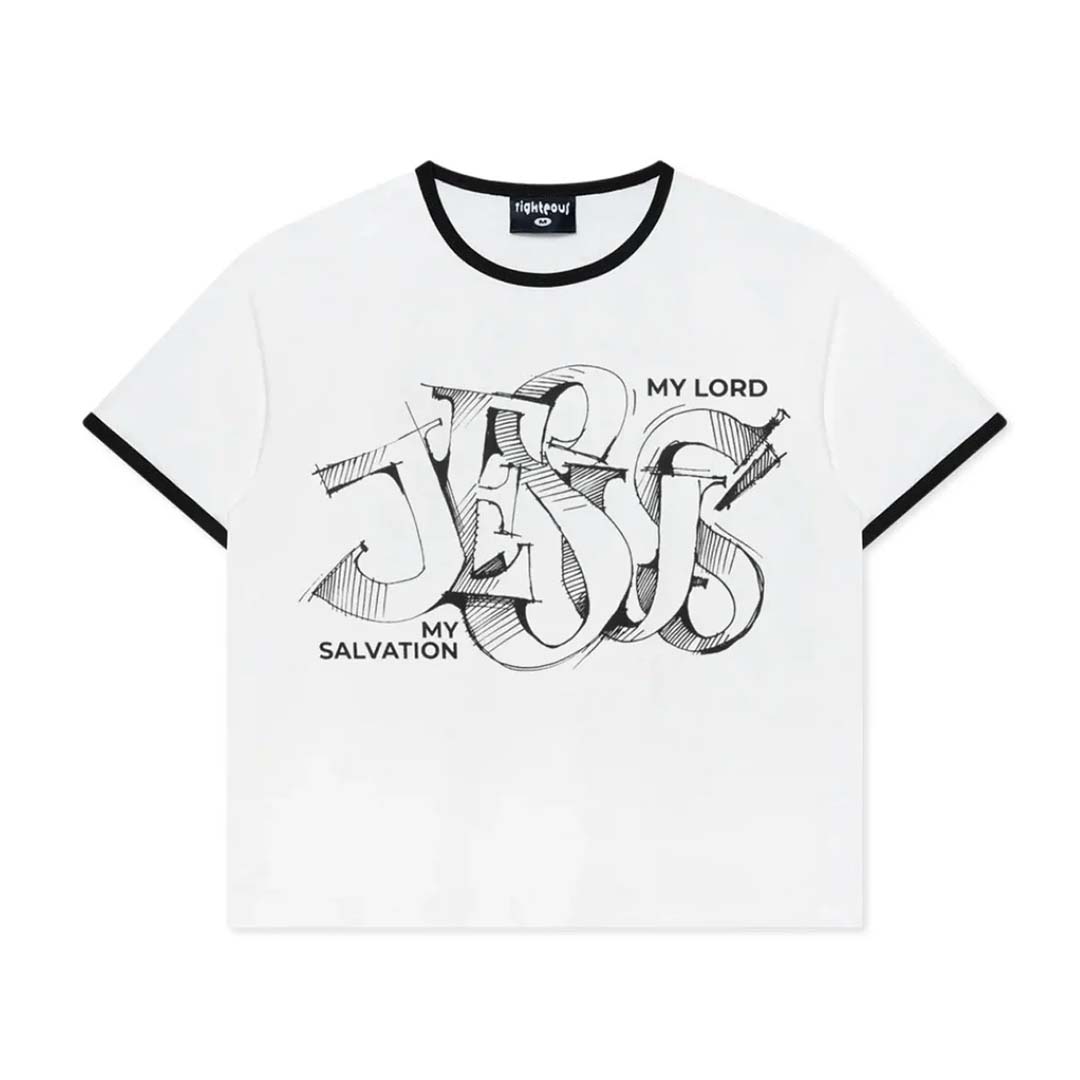 Righteous My Salvation Ringer Tee White Black