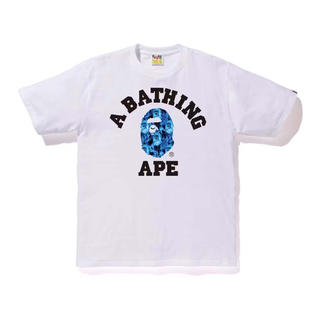 Bape Flame College Tee White Blue