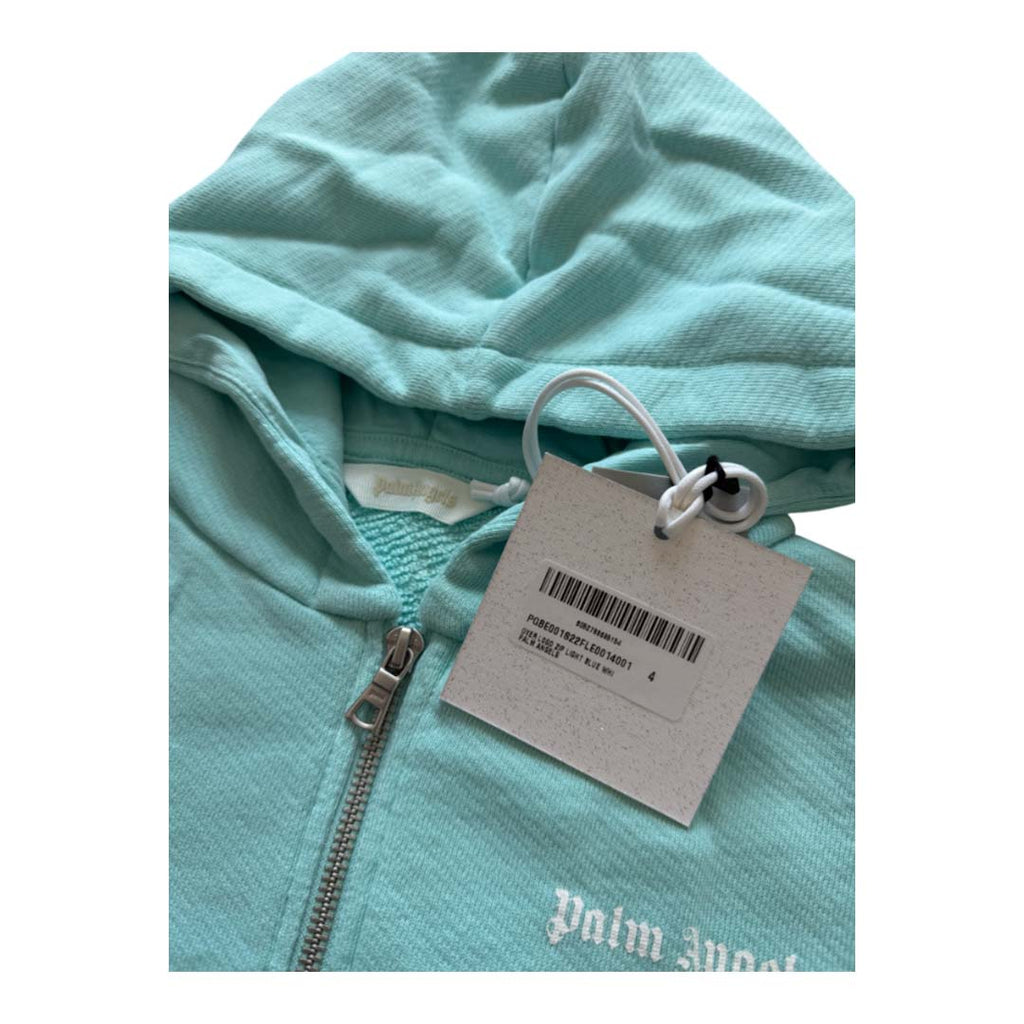 Palm Angels KIDS Over Logo Cotton Zip Hoodie Light Blue White