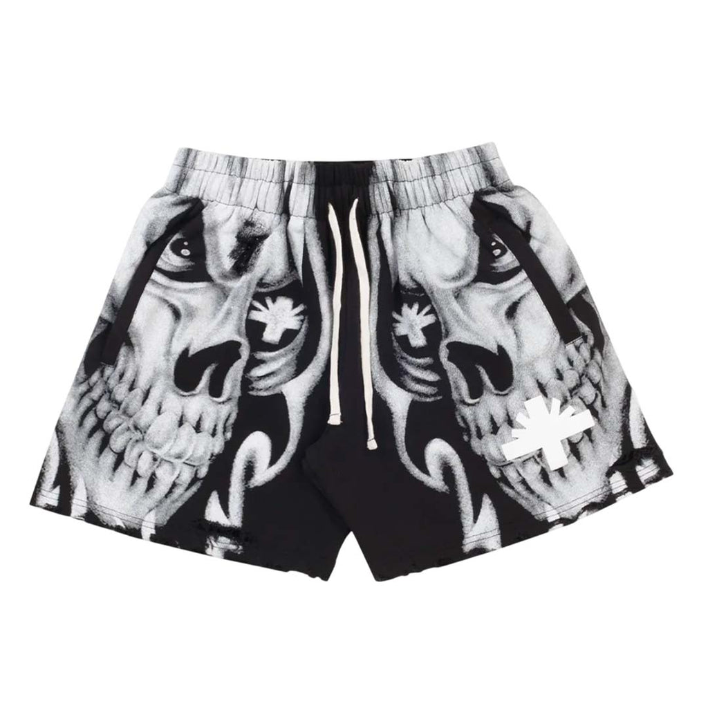 Vertabrae Skull Shorts Black White