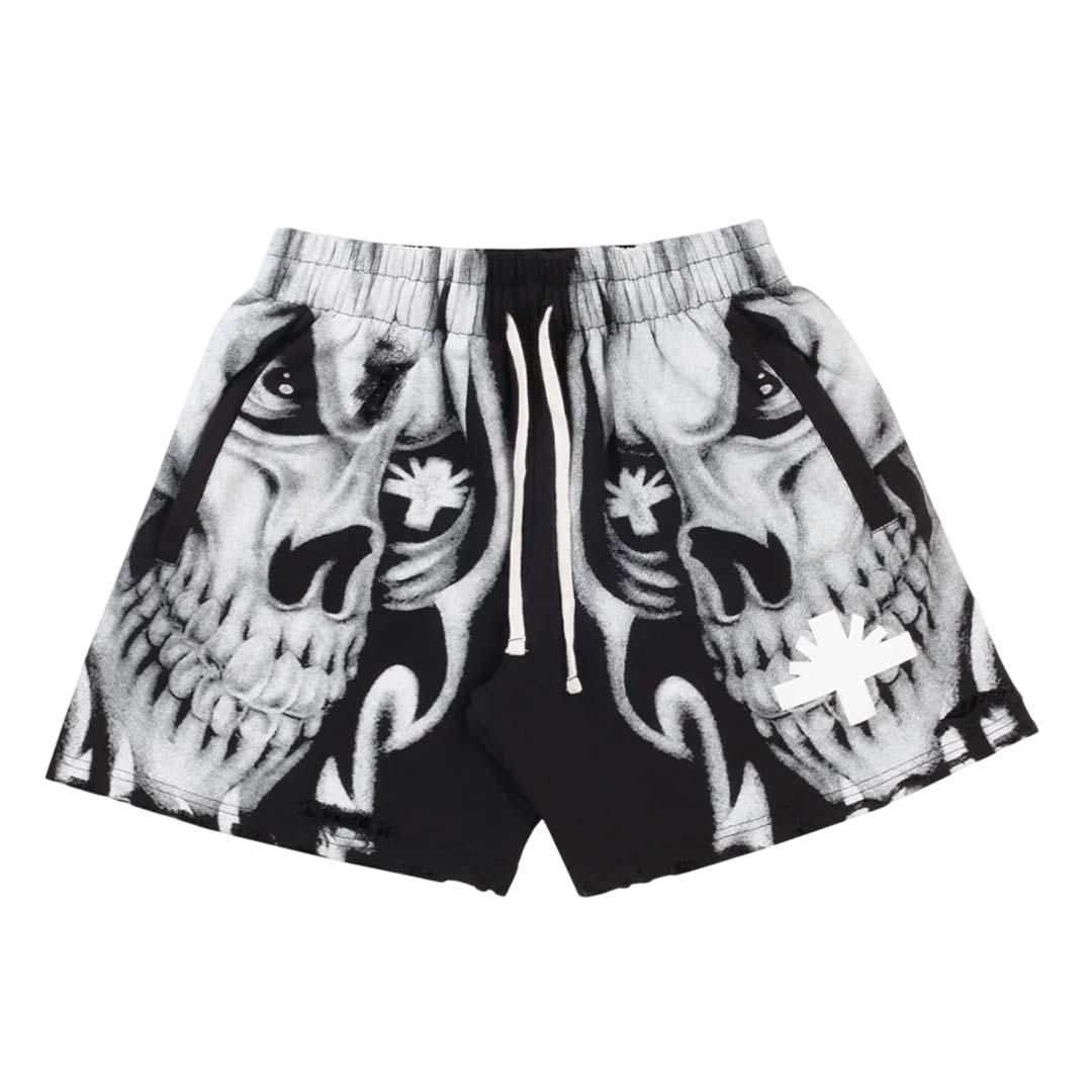 Vertabrae Skull Shorts Black White