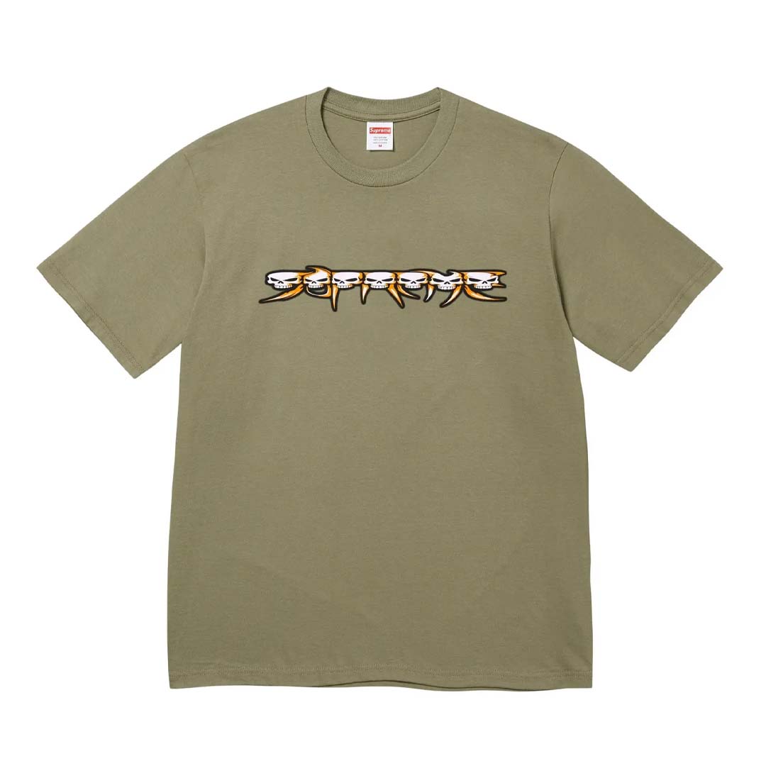 Supreme Skulls Spellout Tee Light Olive Green