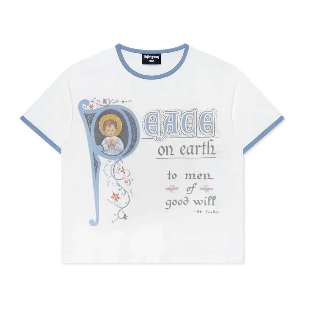 Righteous Peace on Earth Ringer Tee White Blue