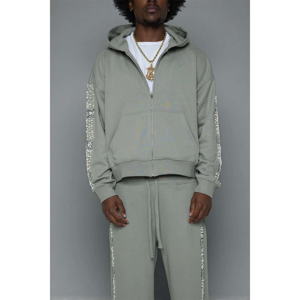 Fraternal What The Pearl Zip Up Hoodie Grey