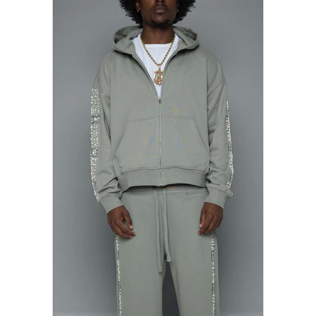 Fraternal What The Pearl Zip Up Hoodie Grey