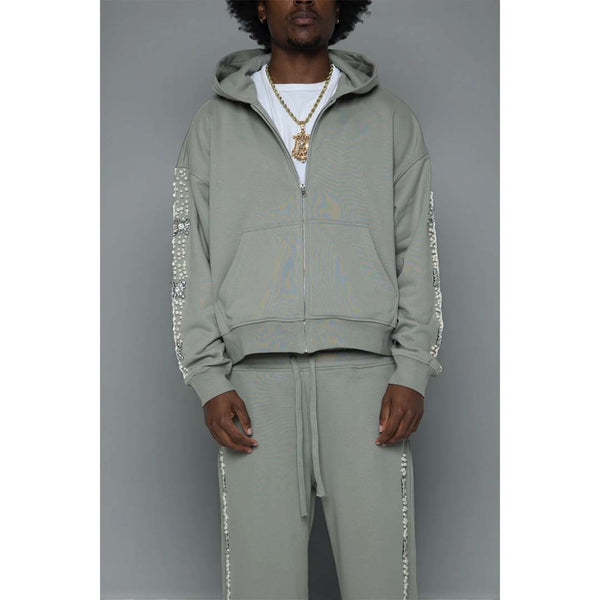 Fraternal What The Pearl Zip Up Hoodie Grey