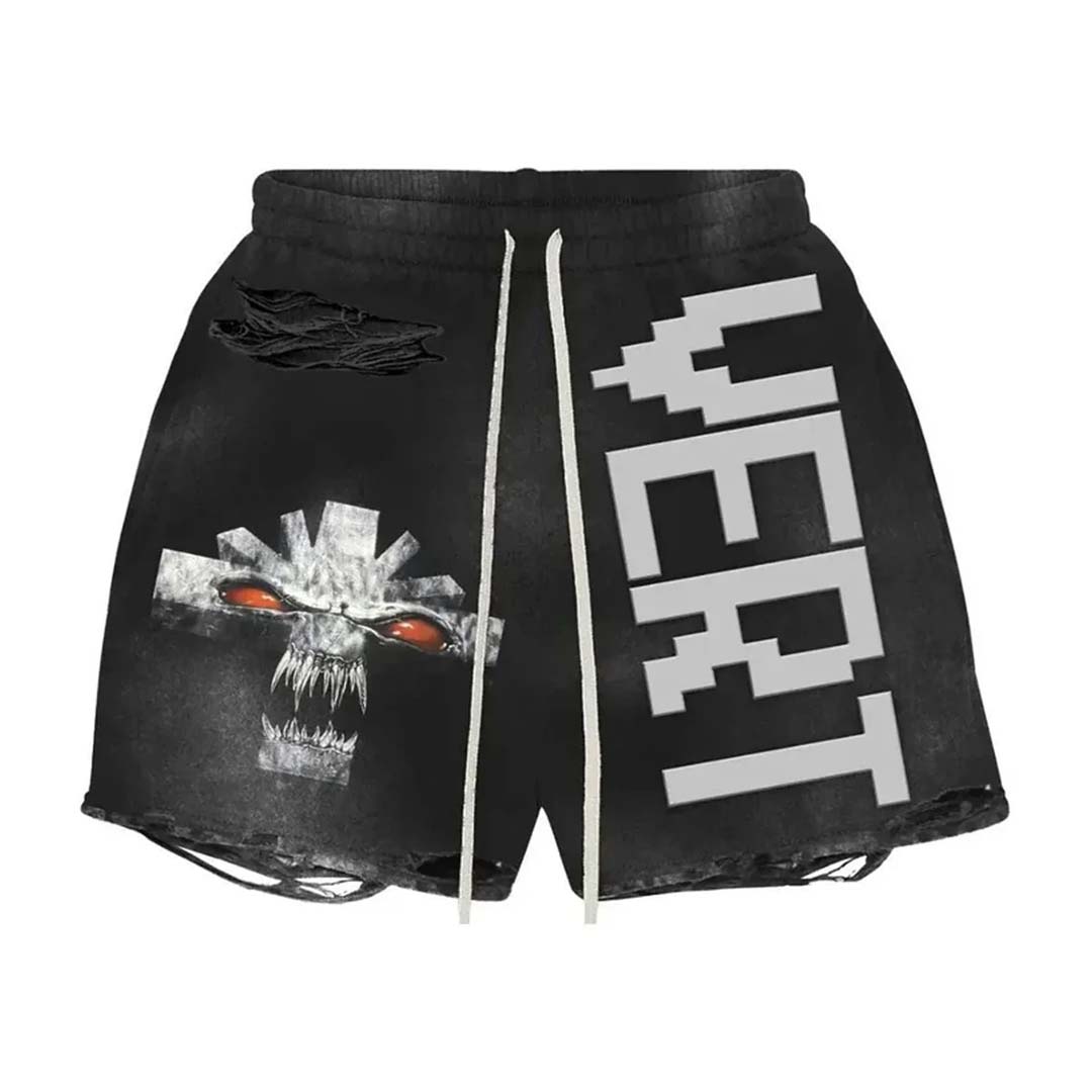 Vertabrae Vonster Cross Distressed Shorts Black
