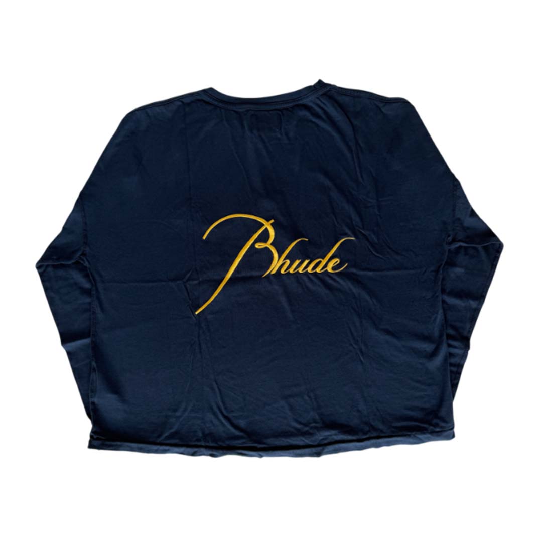 Rhude Classique Reverse Long Sleeve Tee Navy Yellow