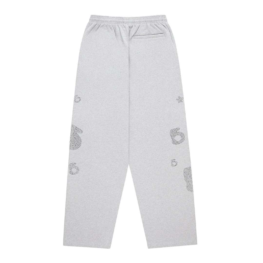 Sp5der Rhinestone Beluga V2 Wide Leg Sweatpants Heather Grey