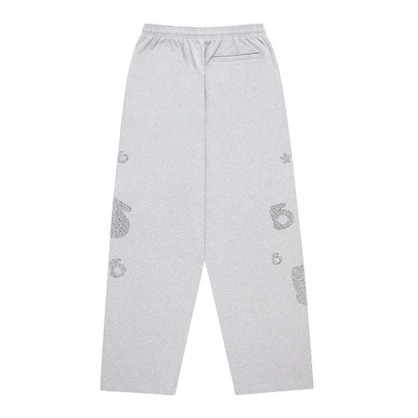 Sp5der Rhinestone Beluga V2 Wide Leg Sweatpants Heather Grey