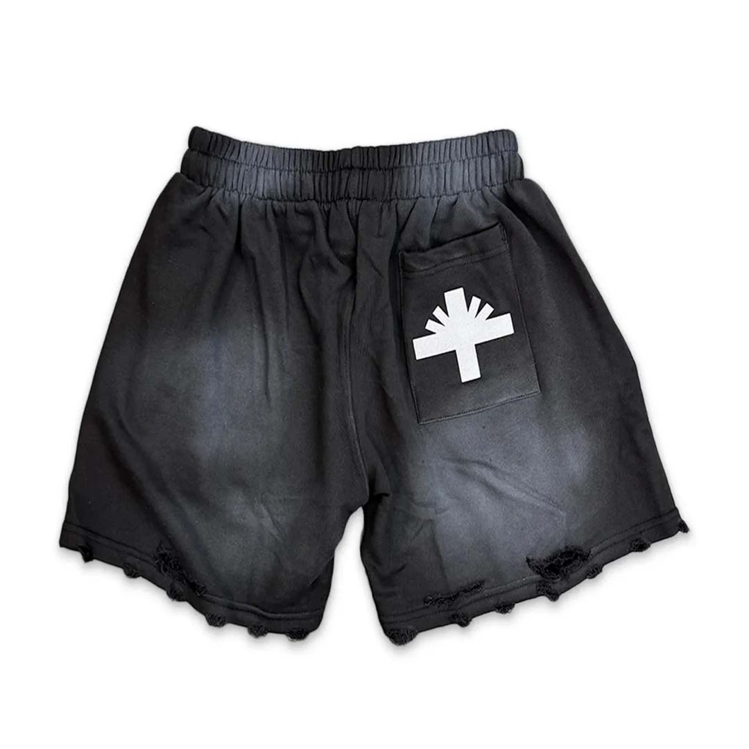 Vertabrae Vonster Cross Distressed Shorts Black
