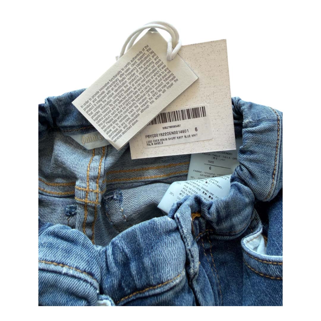Palm Angels KIDS Logo Over Denim Shorts Blue White