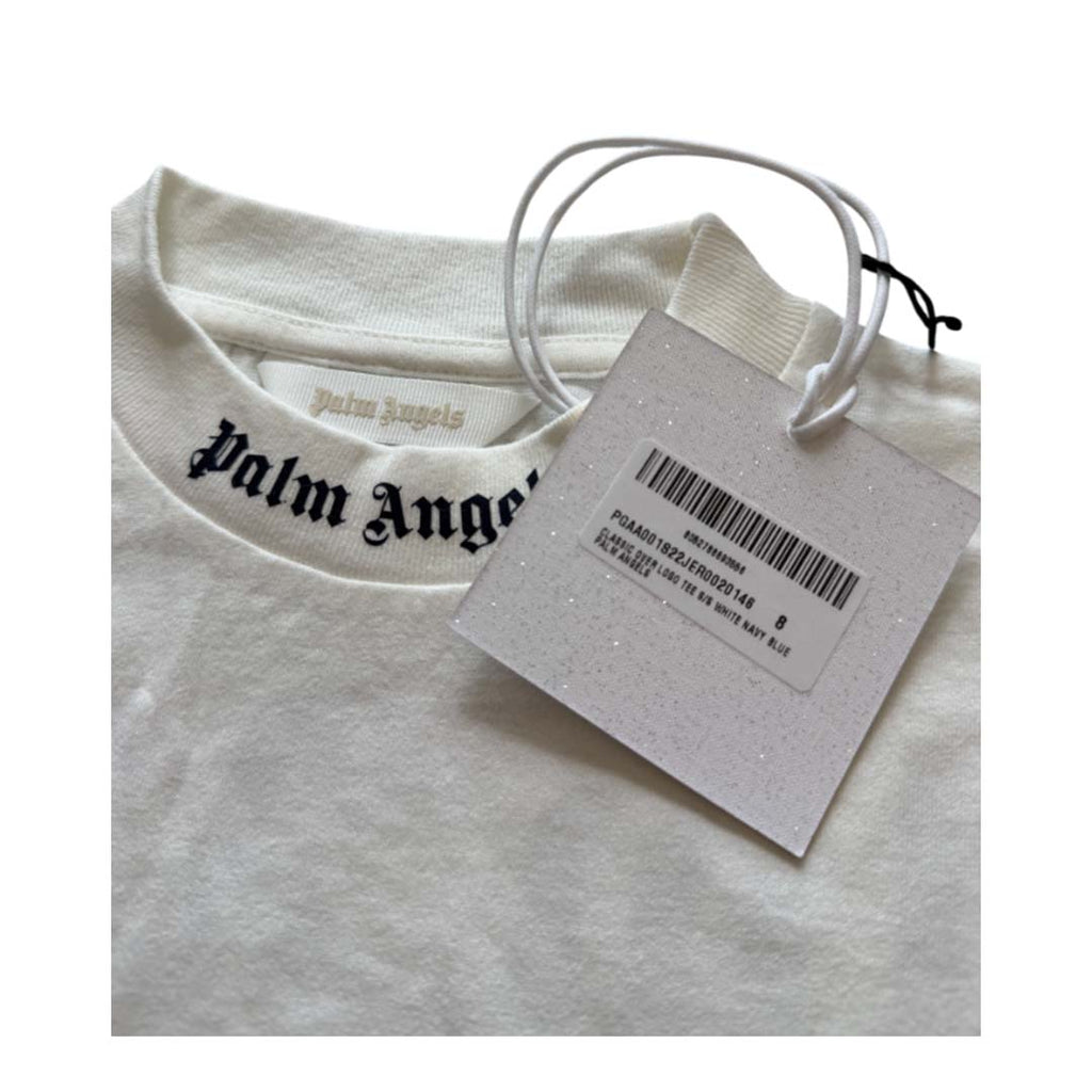 Palm Angels Kids Classic Over Logo Tee S/S White Navy Blue