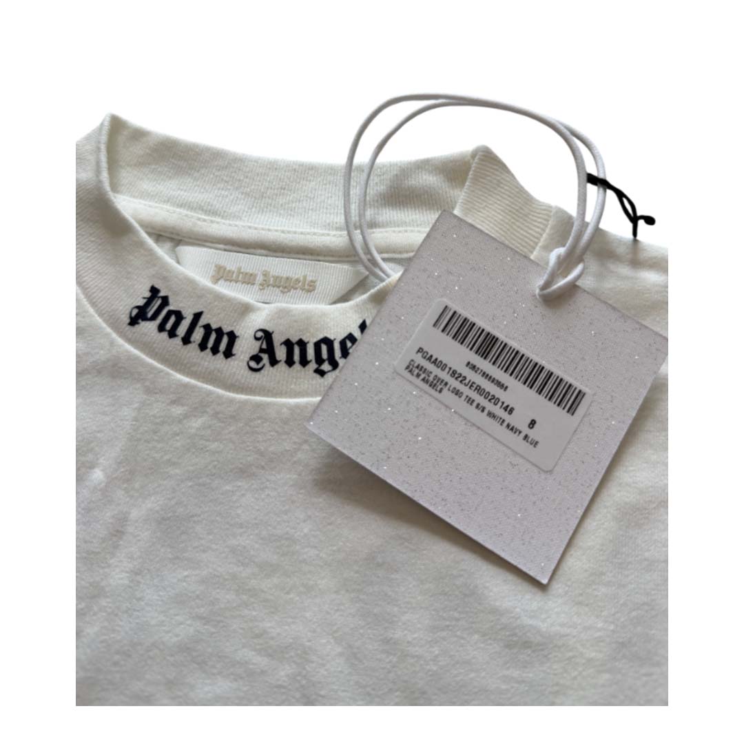 Palm Angels Kids Classic Over Logo Tee S/S White Navy Blue