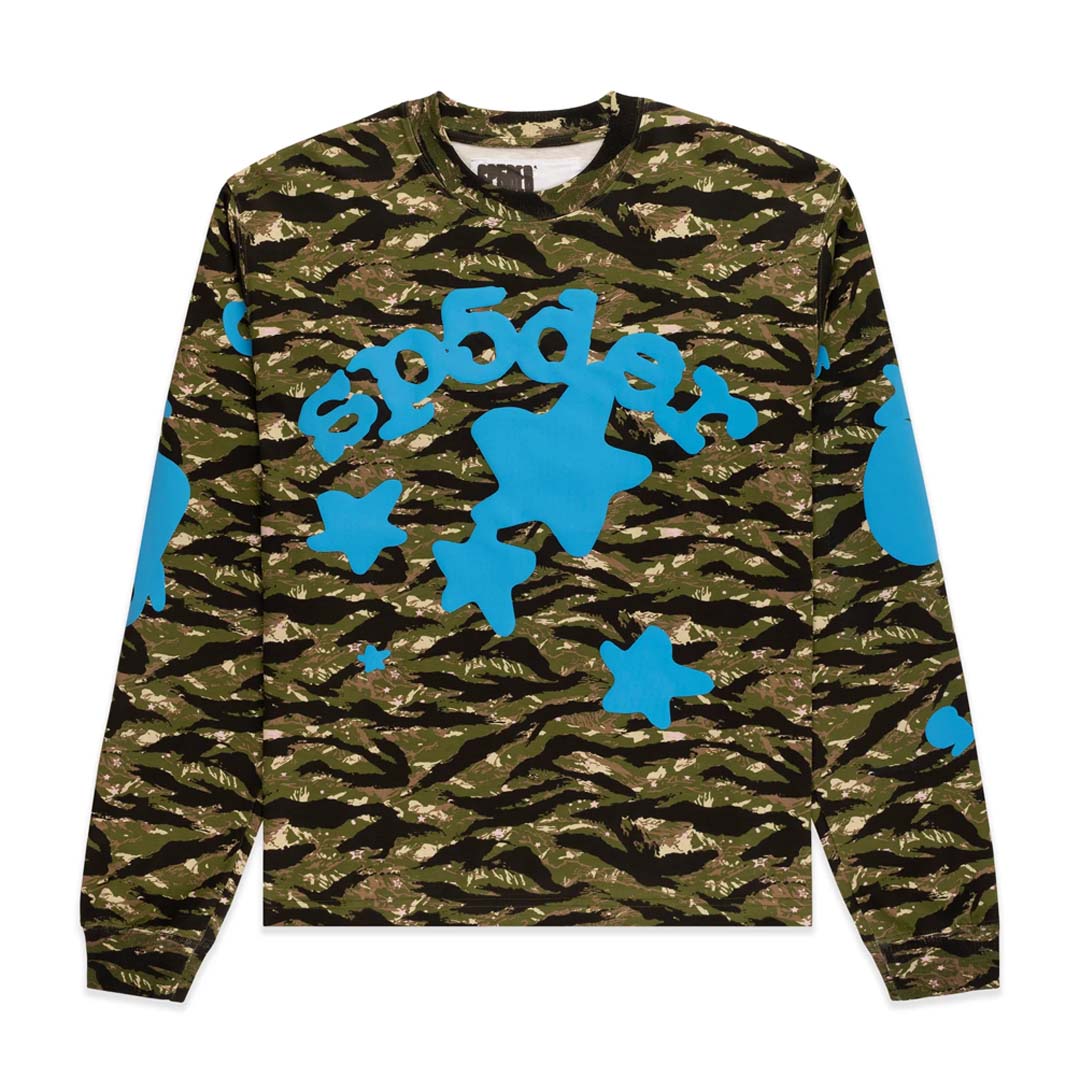Sp5der Beluga Long Sleeve Camo Tee Green Blue