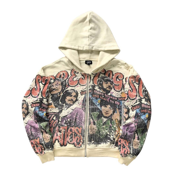 Prestige Black Beatles Zip Up Hoodie White Multi Color