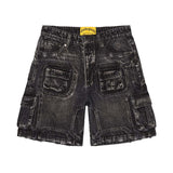 Godspeed Square Cargo Denim Shorts Faded Black