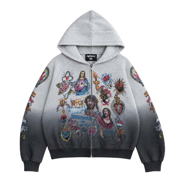 Righteous Grey Faded Two Tone Risen Zip Up Hoodie