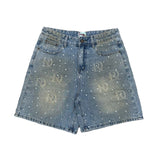 Dry Rot Light Blue Sand Wash Rhinestone Shorts