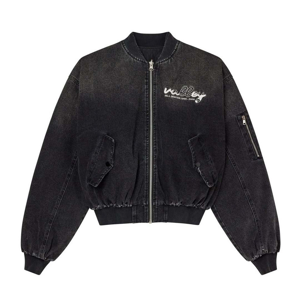Vale Forever Noir Zip Up Bomber Jacket Faded Black