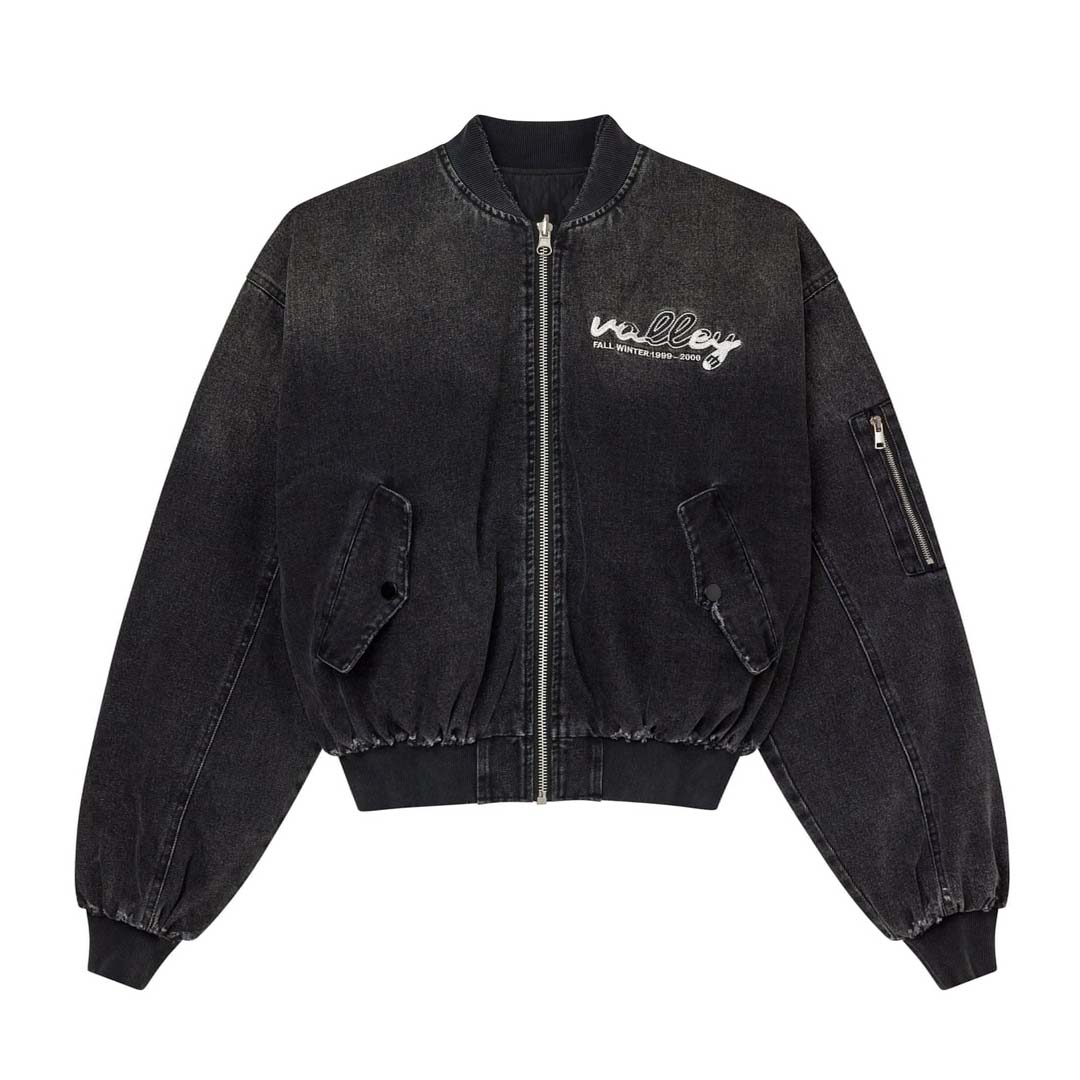 Vale Forever Noir Zip Up Bomber Jacket Faded Black