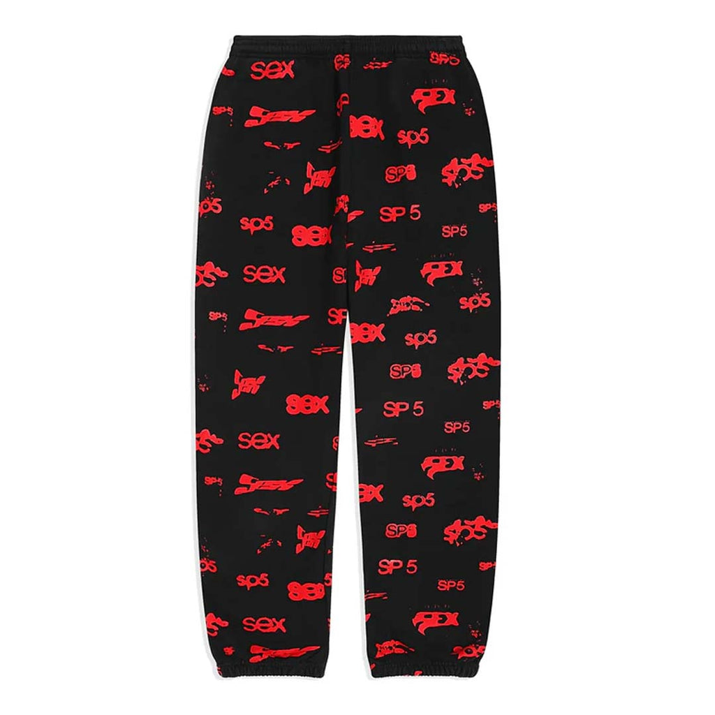Sp5der AOP Print Sweatpants Black Red