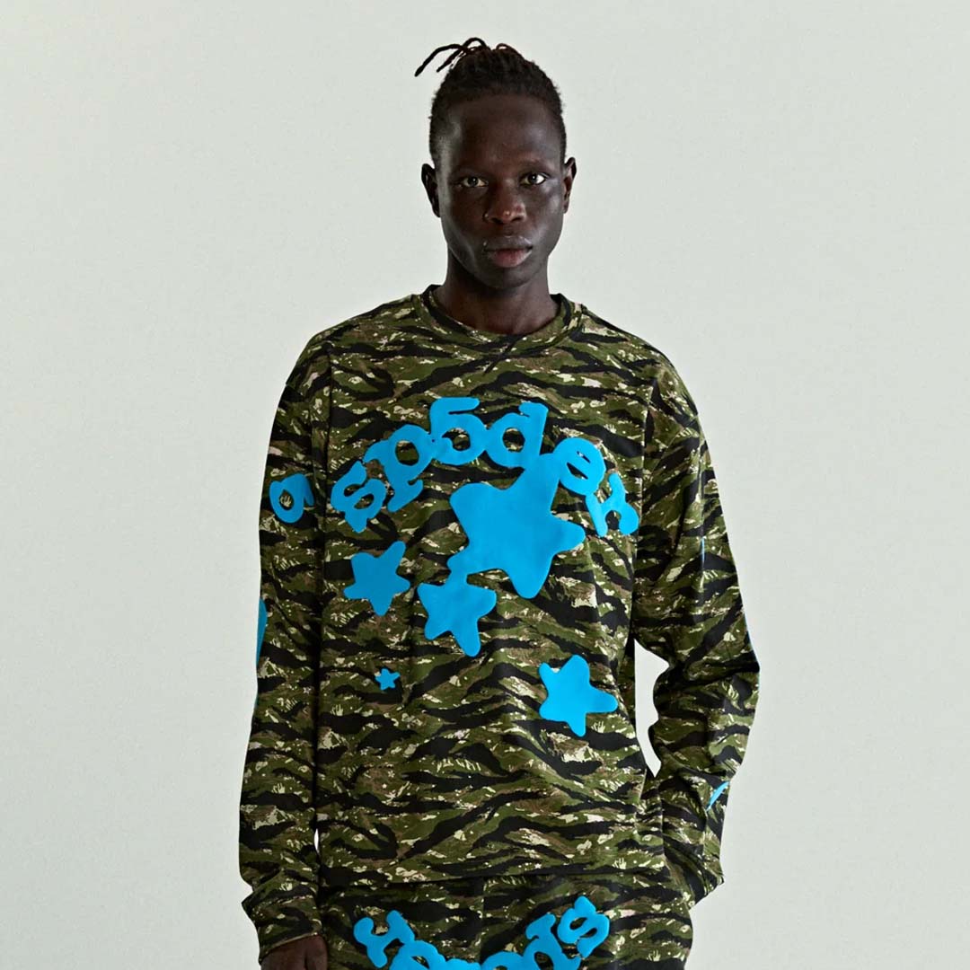 Sp5der Beluga Long Sleeve Camo Tee Green Blue