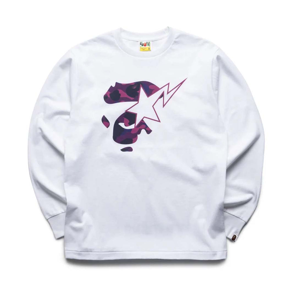 Bape A Bathing Ape Face Sta Long Sleeve Tee White Purple Camo