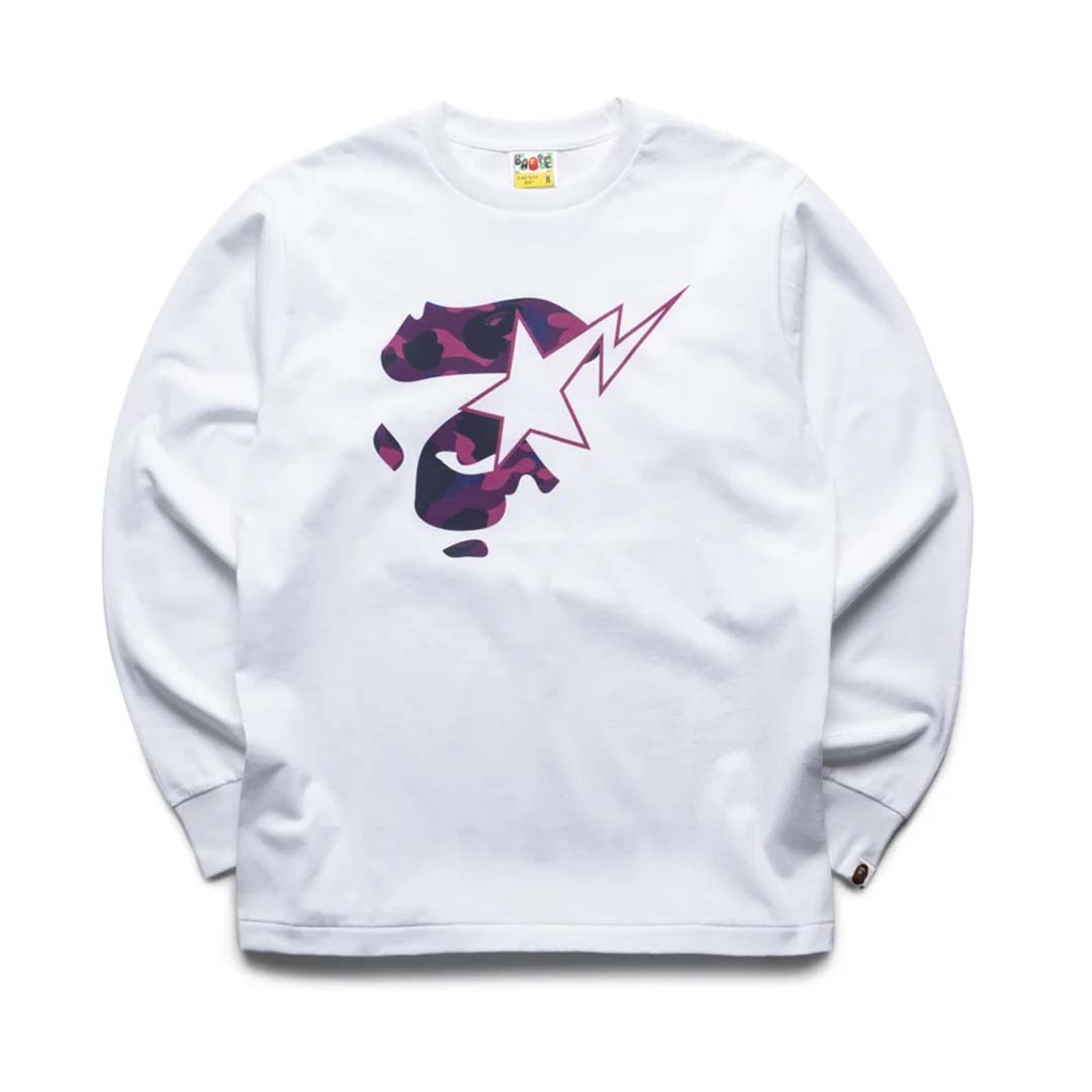 Bape A Bathing Ape Face Sta Long Sleeve Tee White Purple Camo