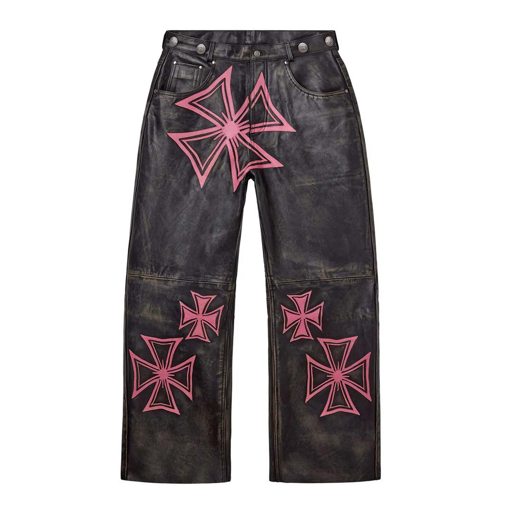 Vale Forever Leather Croxxx Denim Pants Black Pink