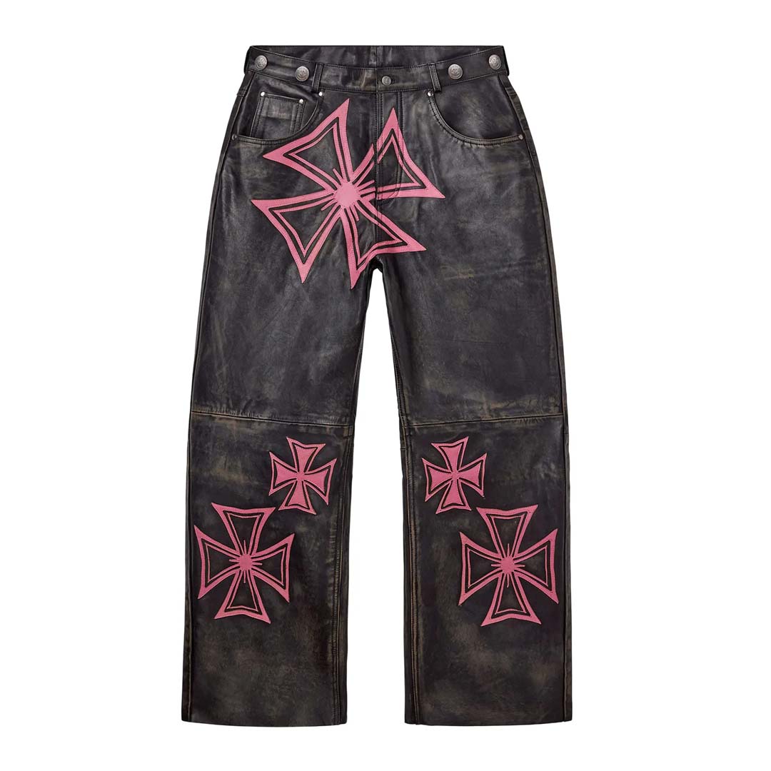 Vale Forever Leather Croxxx Denim Pants Black Pink