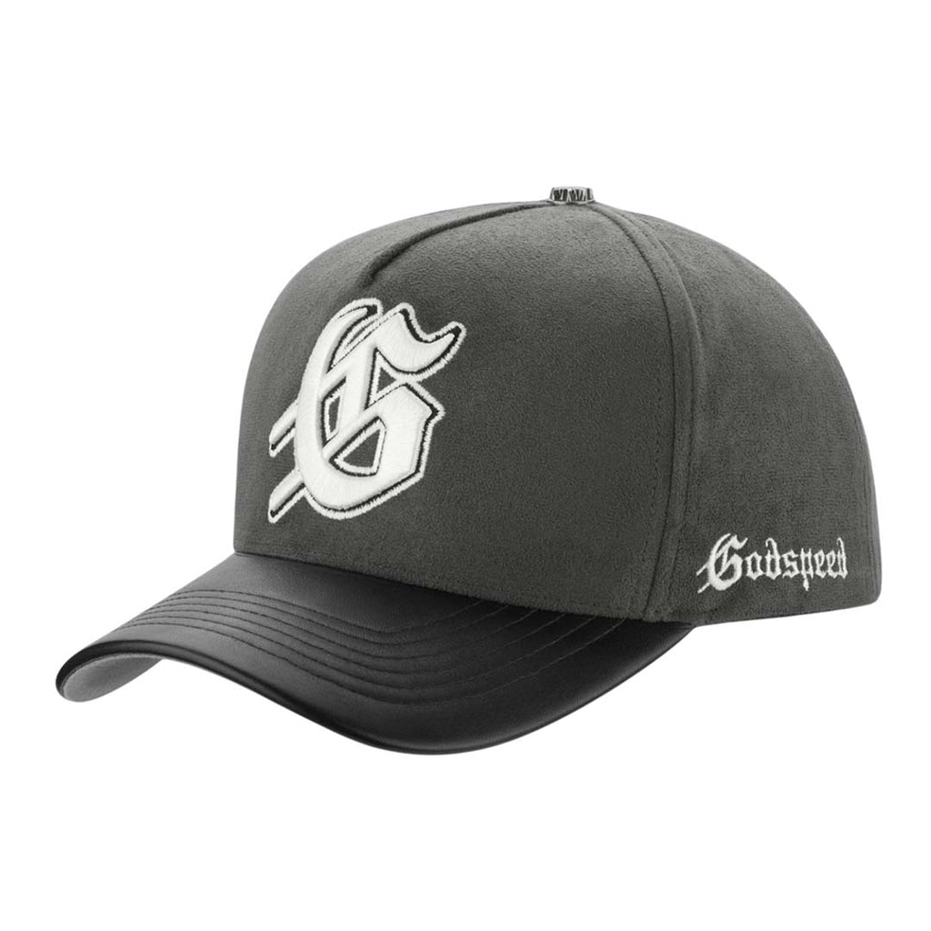 Godspeed Insignia Leather Suede Hat Grey Black White