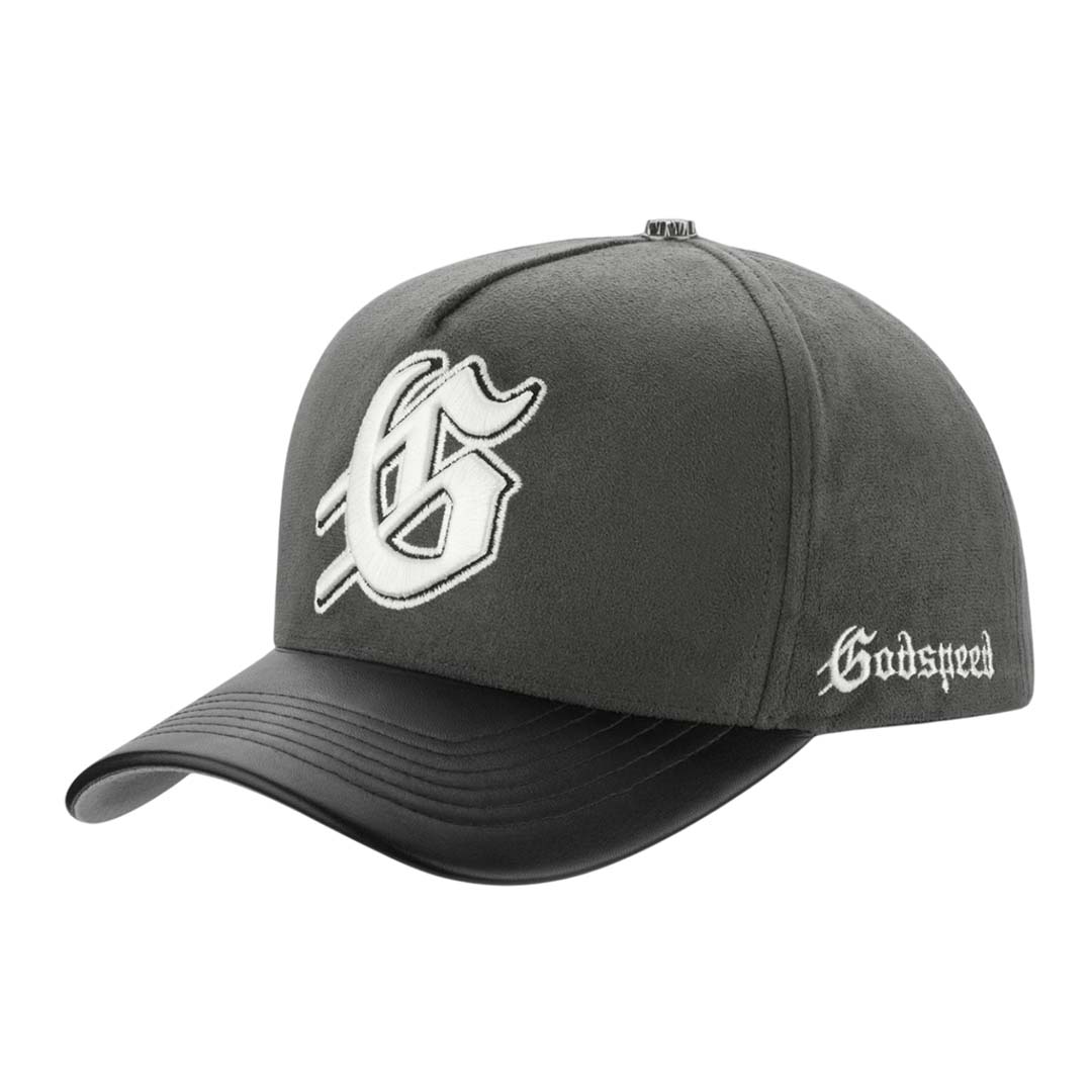 Godspeed Insignia Leather Suede Hat Grey Black White