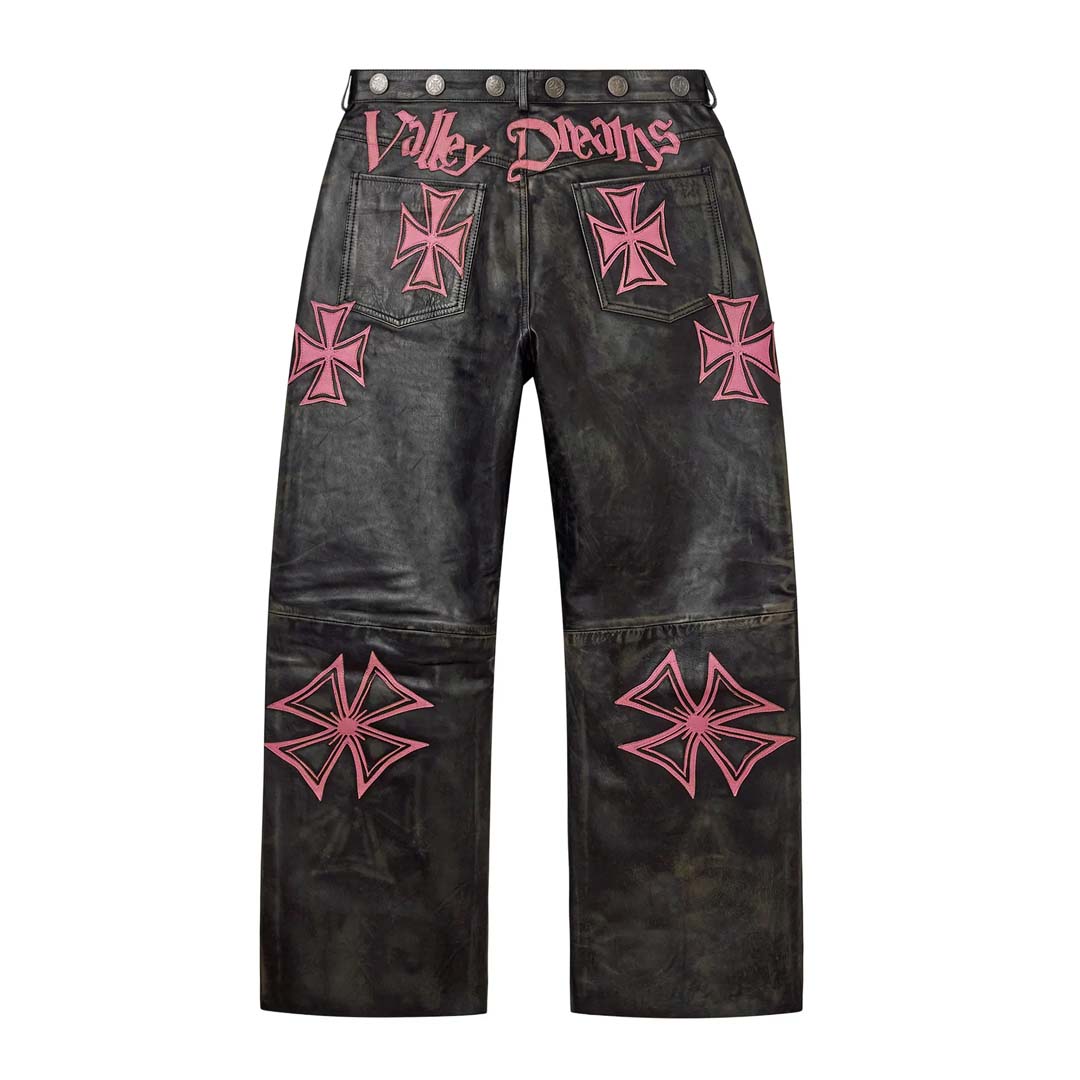 Vale Forever Leather Croxxx Denim Pants Black Pink
