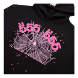 Sp5der Angel Number Web Hoodie Black Pink