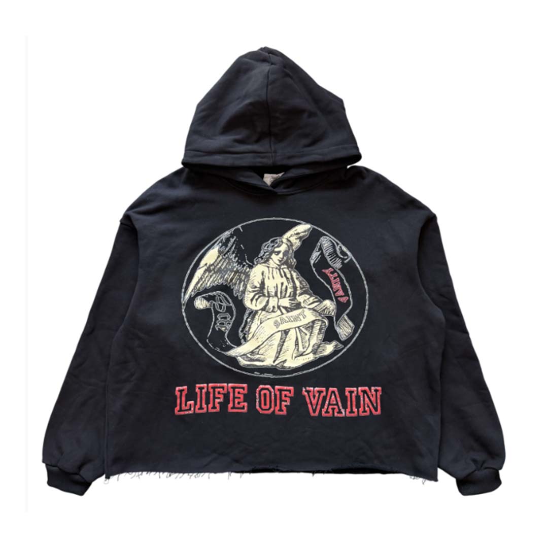 Saint Vanity Life of Vain Cropped Hoodie Black Red
