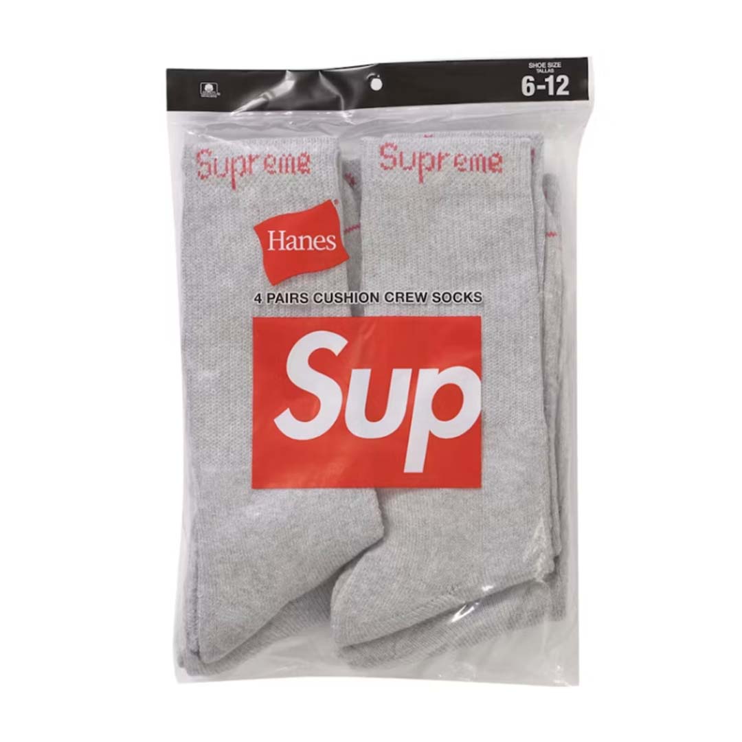 Supreme Hanes Crew Socks (4 Pack) Heather Grey