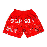 Floor 914 Paint Splatter Mesh Shorts Red