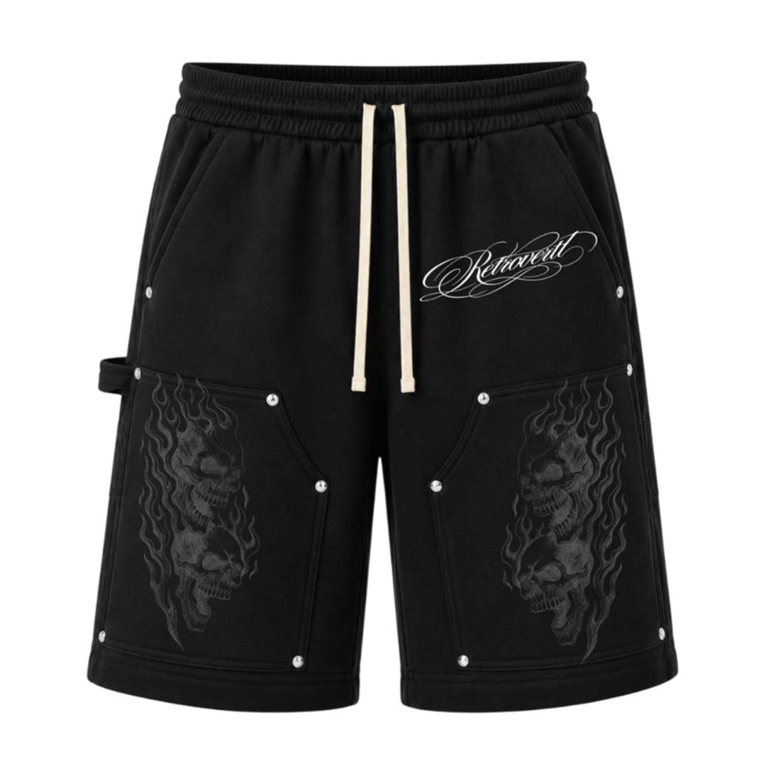 Retrovert Flame Black Sweat Shorts