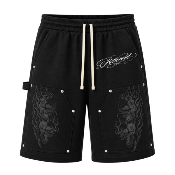 Retrovert Flame Black Sweat Shorts