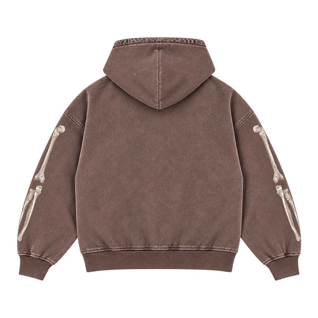 Floor 914 Skull Zip Hoodie Brown Wash
