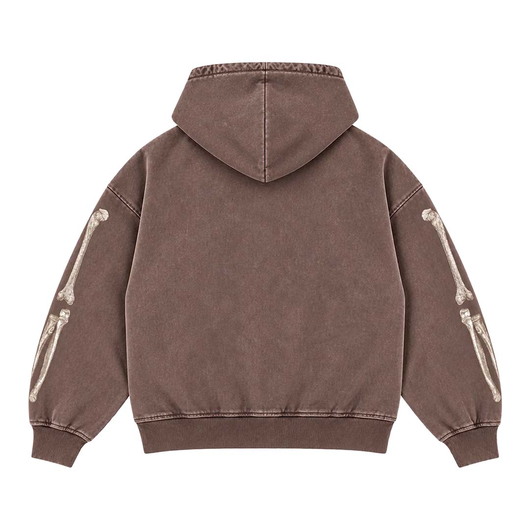 Floor 914 Skull Zip Hoodie Brown Wash